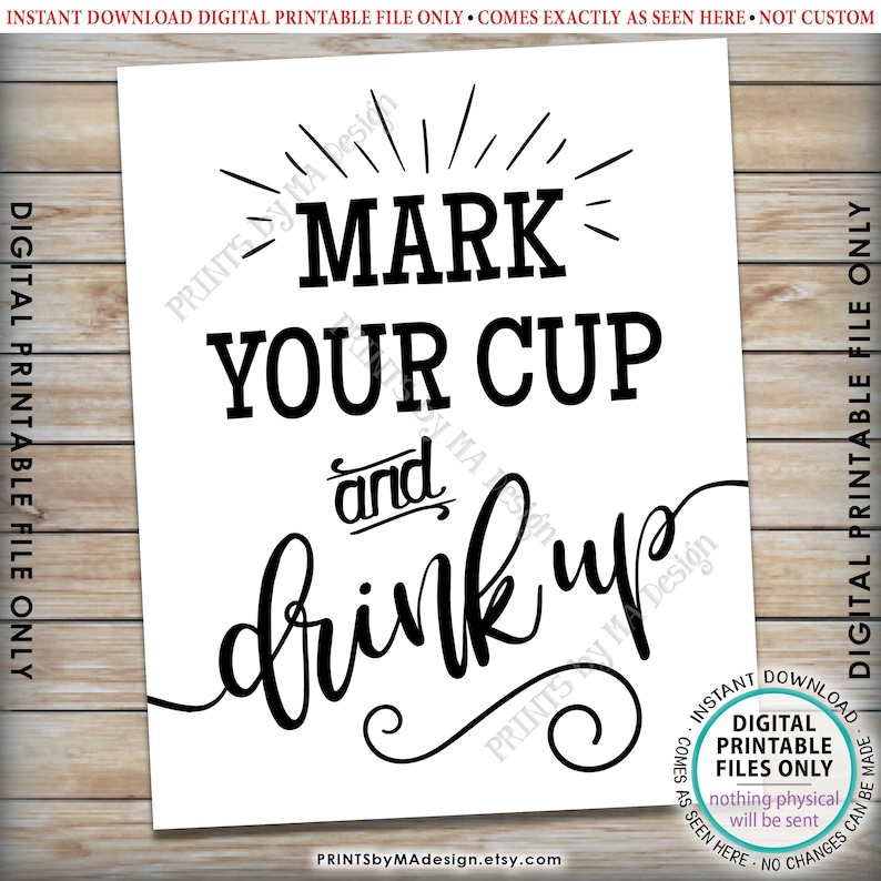 Mark your cup and drink up sign write your name on a cup etsy
