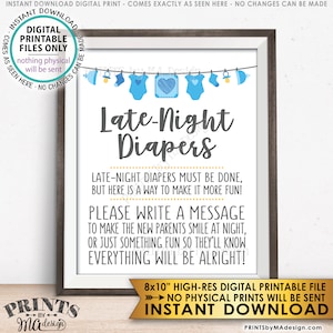 Late Night Diaper Sign, Late-Night Diapers Sign the Diaper Thoughts, It&#39;s a Boy, Blue PRINTABLE 8x10” Baby Shower Game Sign &lt;ID&gt;