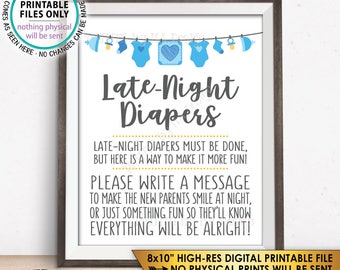 Late Night Diaper Sign, Late-Night Diapers Sign the Diaper Thoughts, It's a Boy, Blue PRINTABLE 8x10” Baby Shower Game Sign <ID>
