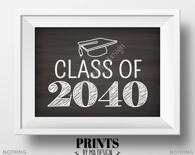 Class of 2040 Sign, First Day of School Photo Prop, High School Graduation, College Grad Cap, PRINTABLE 5x7" Chalkboard Style Sign <ID>