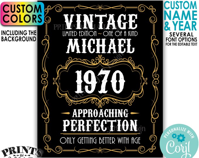 Vintage Birthday Sign, Only Getting Better with Age, PRINTABLE 16x20" Editable Template, Whiskey Themed Bday Poster <Edit Yourself w/Corjl>