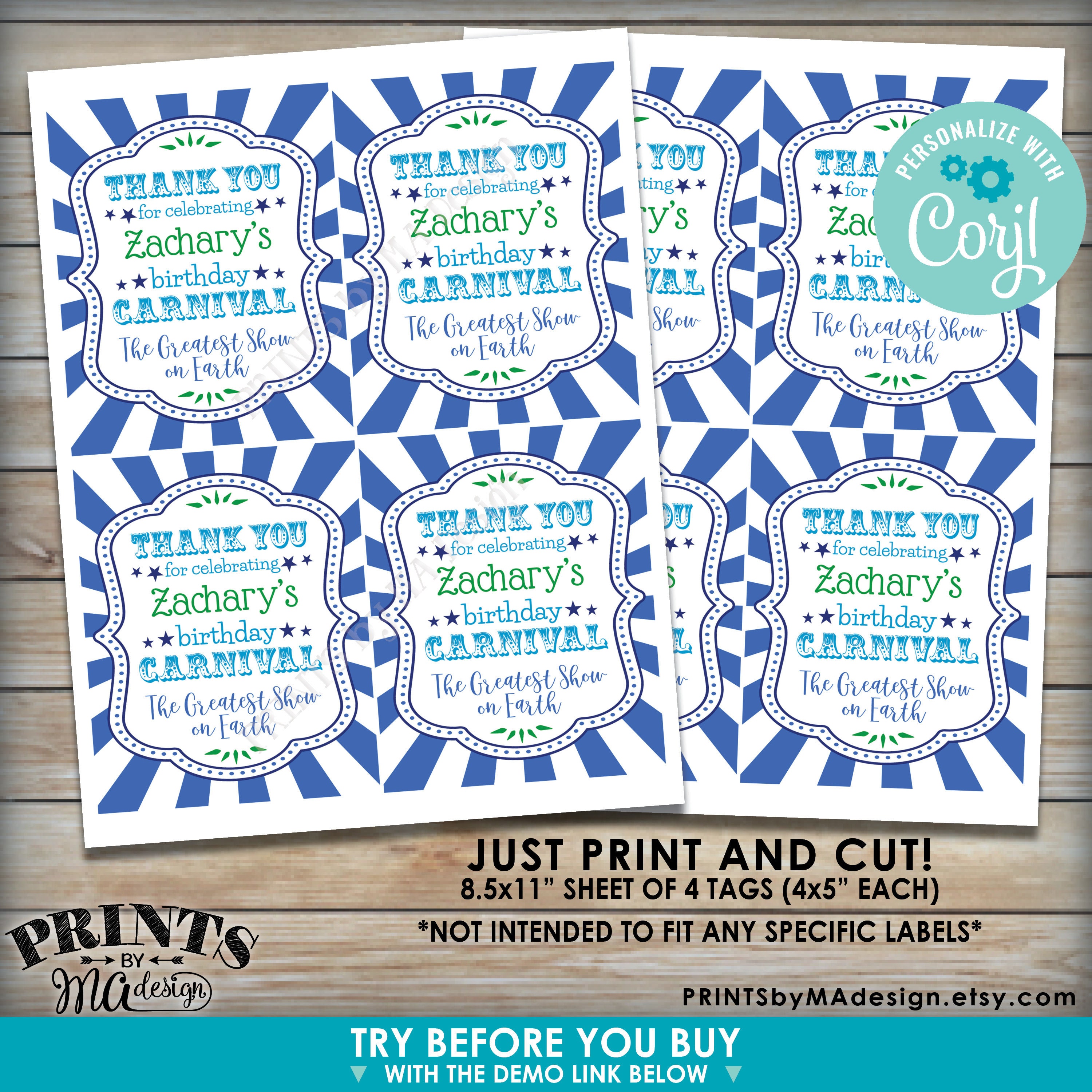 carnival birthday tags birthday party favors treat goodie bags