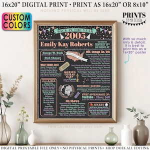 Back in the Year 2005 Birthday Sign, Flashback to 2005 Poster Board, 2005 Birthday Gift, Custom PRINTABLE 16x20” B-day Decoration