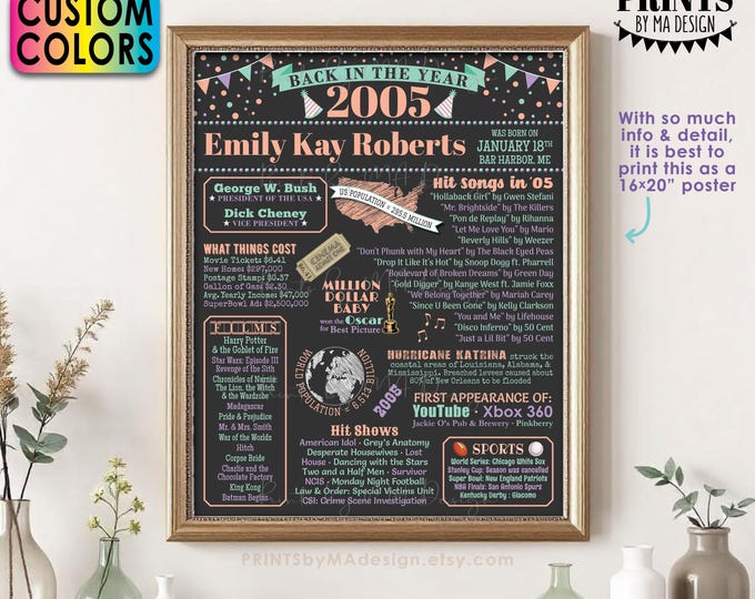 Back in the Year 2005 Birthday Sign, Flashback to 2005 Poster Board, 2005 Birthday Gift, Custom PRINTABLE 16x20” B-day Decoration
