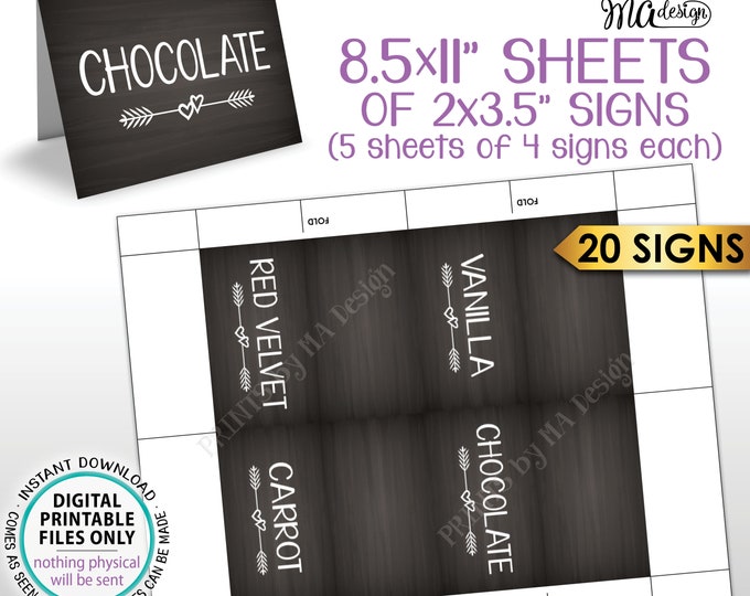 Cupcake Flavors Signs, Bridal/Baby Shower, Wedding Cake Menu, Birthday Party, 20 Chalkboard Style Labels on 4 PRINTABLE 8.5x11” Sheets <ID>