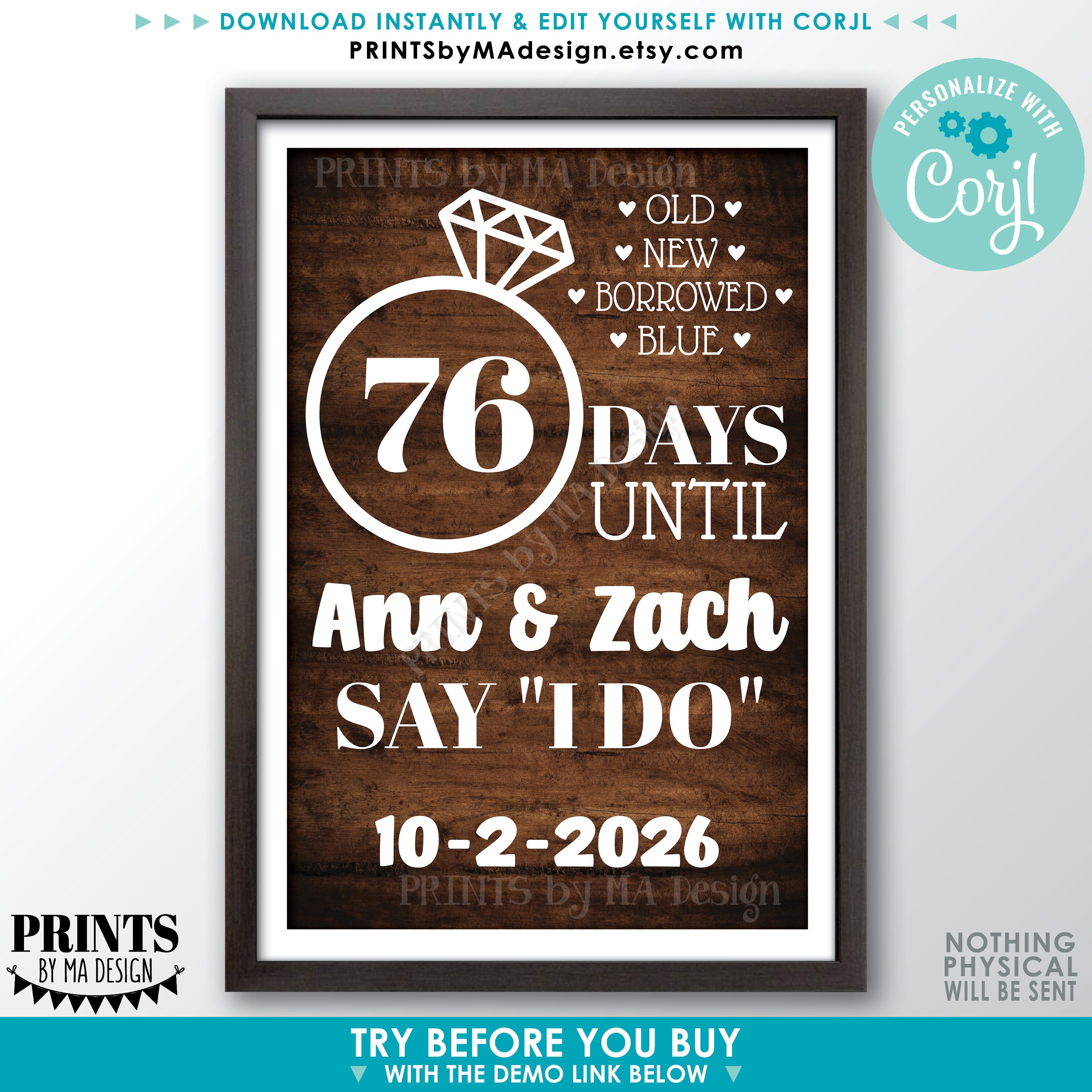Editable Bridal Shower Countdown, Days Until She Says I Do, Custom ...
