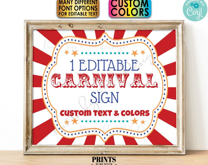 Editable Carnival Sign, Circus Theme Birthday Party Decoration, Create ONE Custom PRINTABLE 8x10/16x20” Sign <Edit Yourself with Corjl>