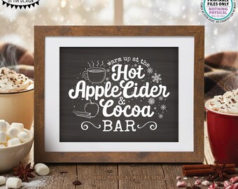 Letrero de chocolate caliente y sidra de manzana, caliéntate en la barra de bebidas calientes, Halloween Otoño, Imprimible estilo pizarra 8x10” <ID>