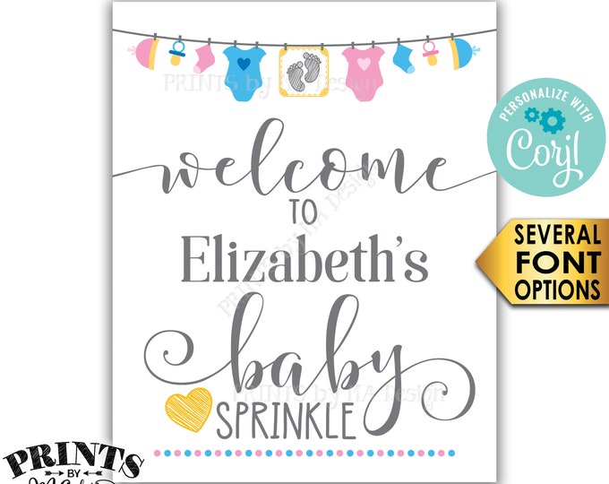Baby Sprinkle Welcome Sign, Pink & Blue Clothesline Baby Decor, Gender Neutral PRINTABLE 8x10/16x20” Sign <Edit Yourself with Corjl>