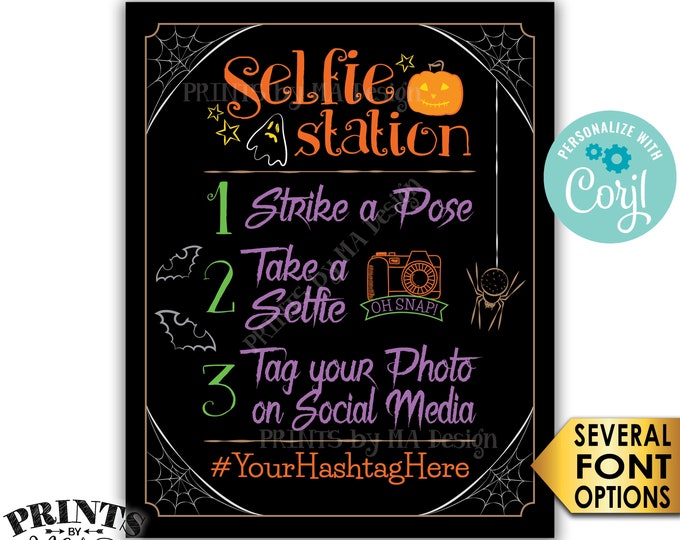 Halloween Party Selfie Station Sign, Tag your Photo, Share on Social Media, PRINTABLE 8x10/16x20” Hashtag Sign <Edit Yourself with Corjl>