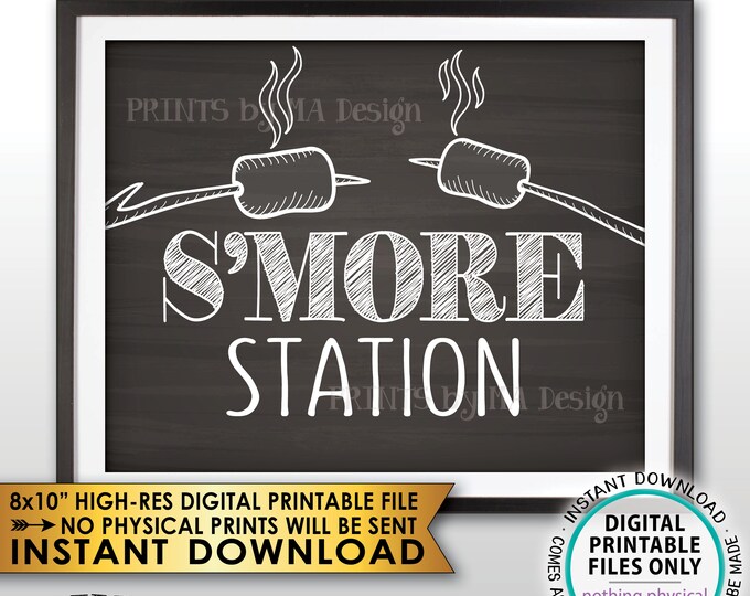 S'more Station Sign, Roast Marshmallows, Campfire Toast S'mores Bar, PRINTABLE 8x10” Chalkboard Style Smore Station Sign <ID>