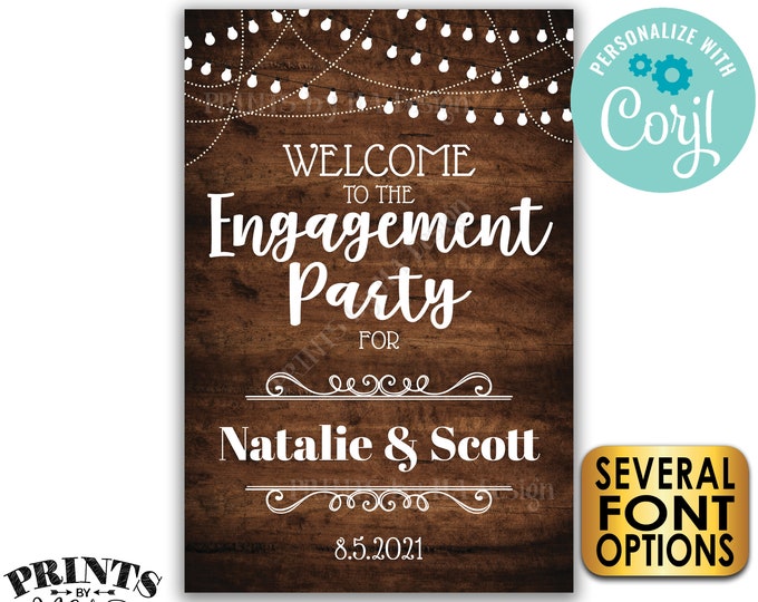 Engagement Party Sign, Custom PRINTABLE 24x36” Rustic Wood Style Engagement Party Welcome Sign Decoration <Edit Yourself with Corjl>