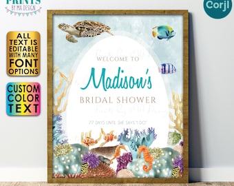 Editable Bridal Shower Sign, Welcome to the Under the Sea Themed Wedding Shower, Custom PRINTABLE 16x20” Sign, Beach <Edit Yourself w/Corjl>