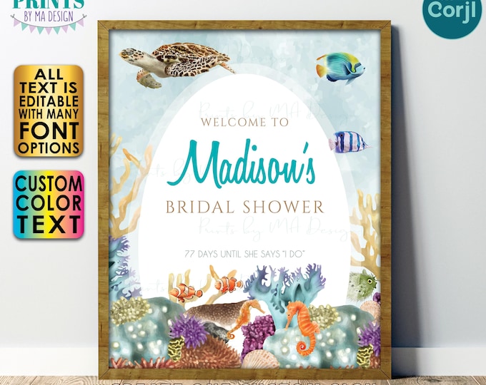 Editable Bridal Shower Sign, Welcome to the Under the Sea Themed Wedding Shower, Custom PRINTABLE 16x20” Sign, Beach <Edit Yourself w/Corjl>