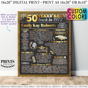 Back in the Year 1975 Birthday Sign, 50th Birthday Poster Board, Flashback 50 Years Ago B-day Gift, Custom PRINTABLE 16x20” Born in ‘75 Sign
