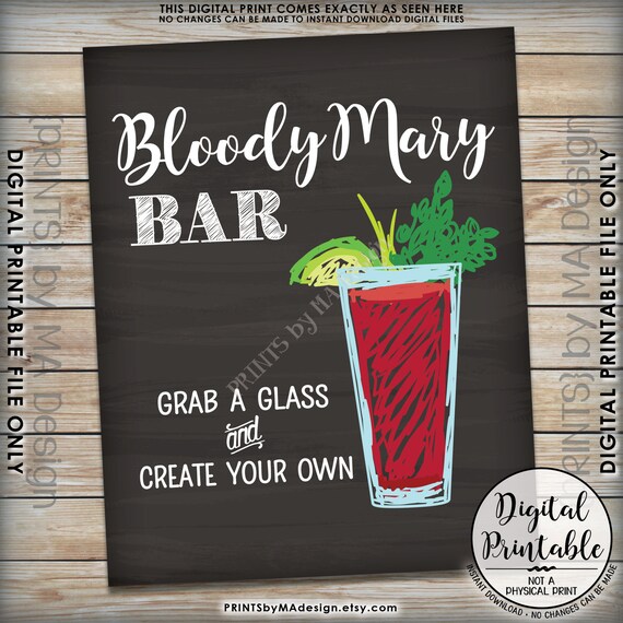 Bloody Mary Bar Sign, Create Your Own Bloody Mary, Wedding Bridal
