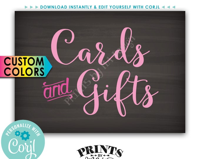 Cards and Gifts Sign, Custom Colors Gift Table Sign, PRINTABLE 5x7" Chalkboard Style Sign <Edit Colors Yourself with Corjl>