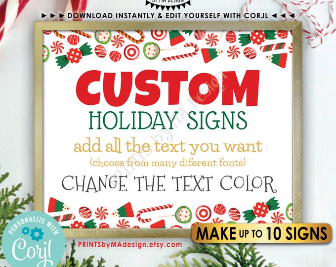 Custom Holiday Signs, Christmas Candy Cane Peppermints, Choose Your Text, Up to 10 PRINTABLE 8x10/16x20” Xmas Signs <Edit Yourself w/Corjl>
