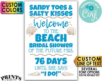 Beach Bridal Shower Countdown Sign, Beach Wedding Shower Welcome Poster, Editable PRINTABLE 24x36” Sign <Edit Yourself w/Corjl>