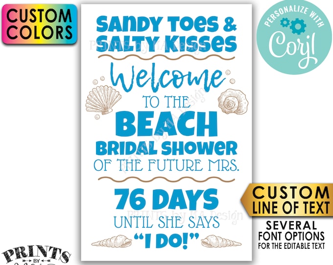 Beach Bridal Shower Countdown Sign, Beach Wedding Shower Welcome Poster, Editable PRINTABLE 24x36” Sign <Edit Yourself w/Corjl>
