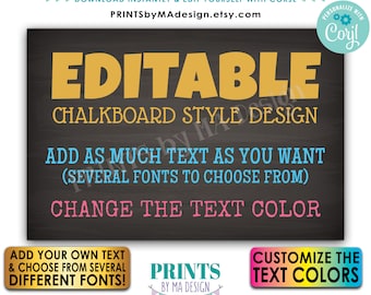 Editable Chalkboard Style Card/Sign, Choose Your Text & Text Colors, One Custom PRINTABLE 4x6” Landscape Sign <Edit Yourself with Corjl>