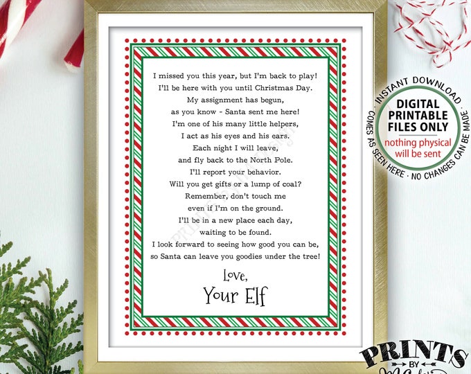 Welcome Back Letter to Kids from their Christmas Elf, Elf Hello Letter, The Elf has Returned, PRINTABLE 8.5x11” Elf Sign <Instant Download>