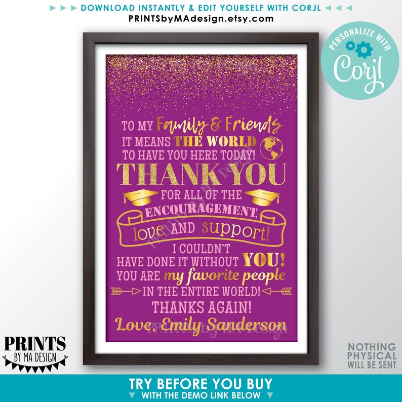 Editable Graduation Party Thank You Sign, Thanks From the Graduate ...