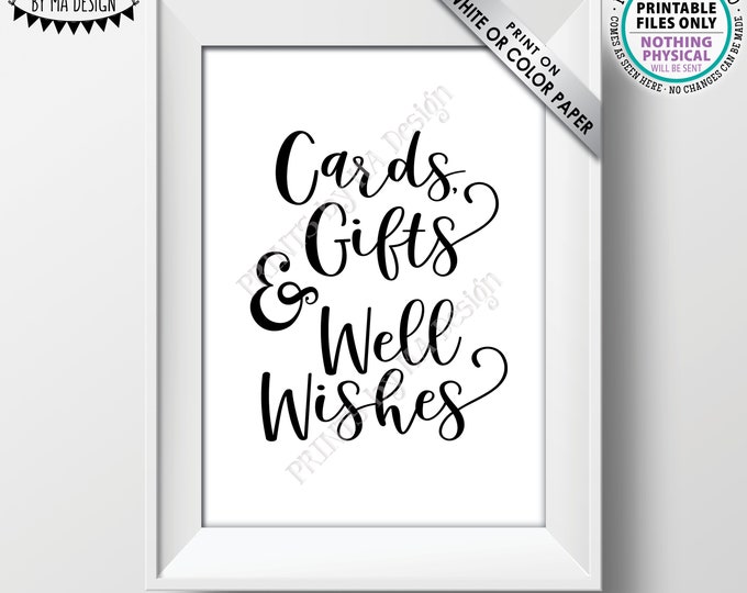 Cards Gifts and Well Wishes Sign, Cards & Gifts, Graduation Party, Wedding, Retirement, Birthday, Black and White PRINTABLE 5x7” Sign <ID>