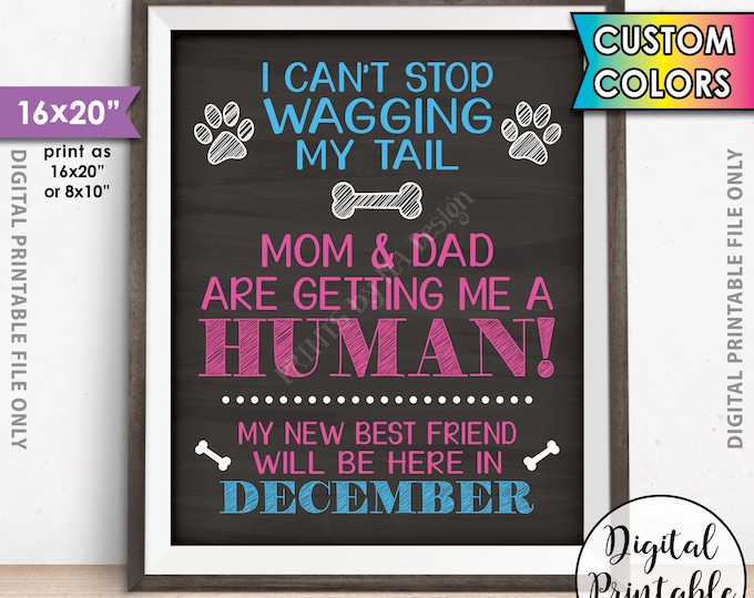 Dog Pregnancy Announcement, Mom & Dad are getting me a Human, Mom is pregnant Family Dog Baby Sign, Chalkboard Style PRINTABLE 8x10/16x20”