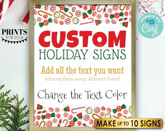 Custom Holiday Signs, Christmas Candy Cane Peppermints, Choose Your Text, Up to 10 PRINTABLE 8x10/16x20” Xmas Signs <Edit Yourself w/Corjl>