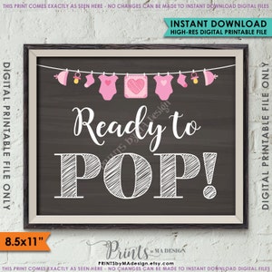 Prêt à Pop Baby Shower Sign, Popcorn, Cake Pop, Baby Shower Decor, Pink Clothesline, Instant Download 8.5x11 » Chalkboard Style Imprimable