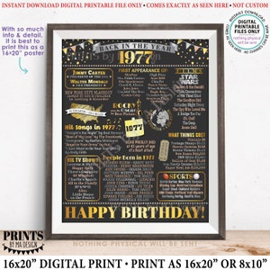 Back in the Year 1977 Birthday Sign, Flashback to 1977 Poster Board, ‘77 B-day Gift, Bday Decoration, PRINTABLE 16x20” Sign &lt;ID&gt;
