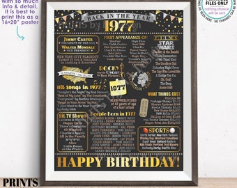 Back in the Year 1977 Birthday Sign, Flashback to 1977 Poster Board, ‘77 B-day Gift, Bday Decoration, PRINTABLE 16x20” Sign <ID>