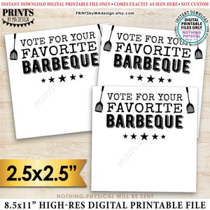 Grill-Abstimmungskarten, Lieblings-Barbeque-Cook-Off-Abstimmungsstimmen, 2,5-Zoll-Quadratkarten auf einer digitalen DRUCKBARE 8,5 x 11-Zoll-Datei, Spachtel <ID>