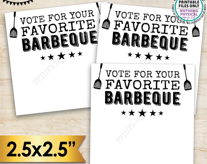 BBQ Voting Cards, Favorite Barbeque Cook-Off Voting Ballots, 2.5" Square Cards on a Digital PRINTABLE 8.5x11" File, Spatulas <ID>