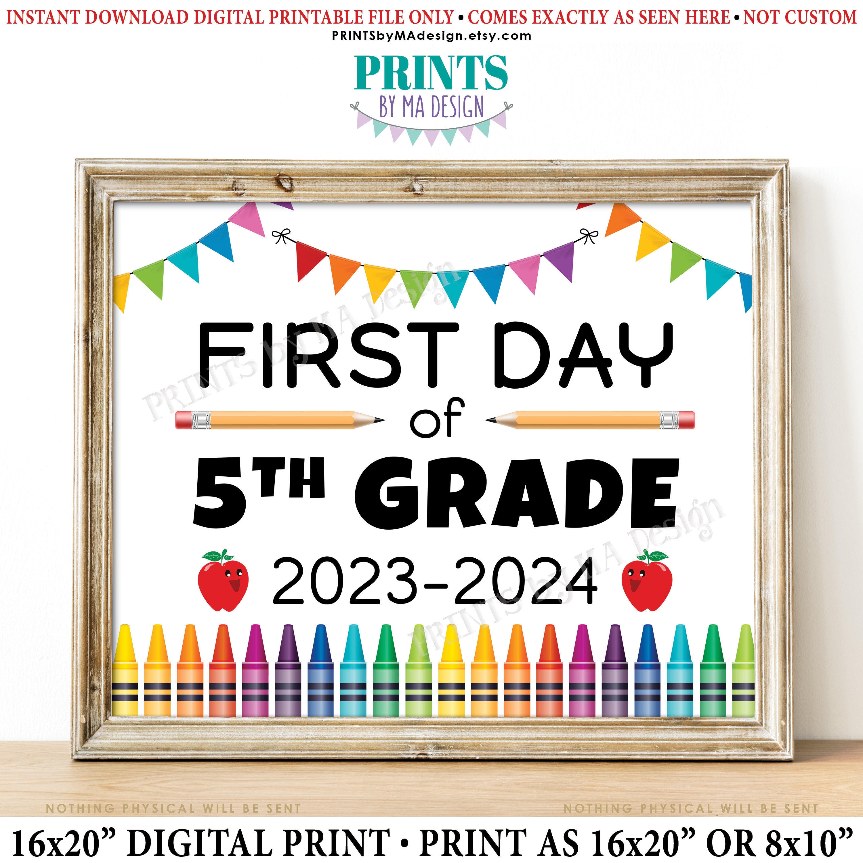 First Day of School Sign, Fifth Grader, Starting 5th Grade Five, 2023