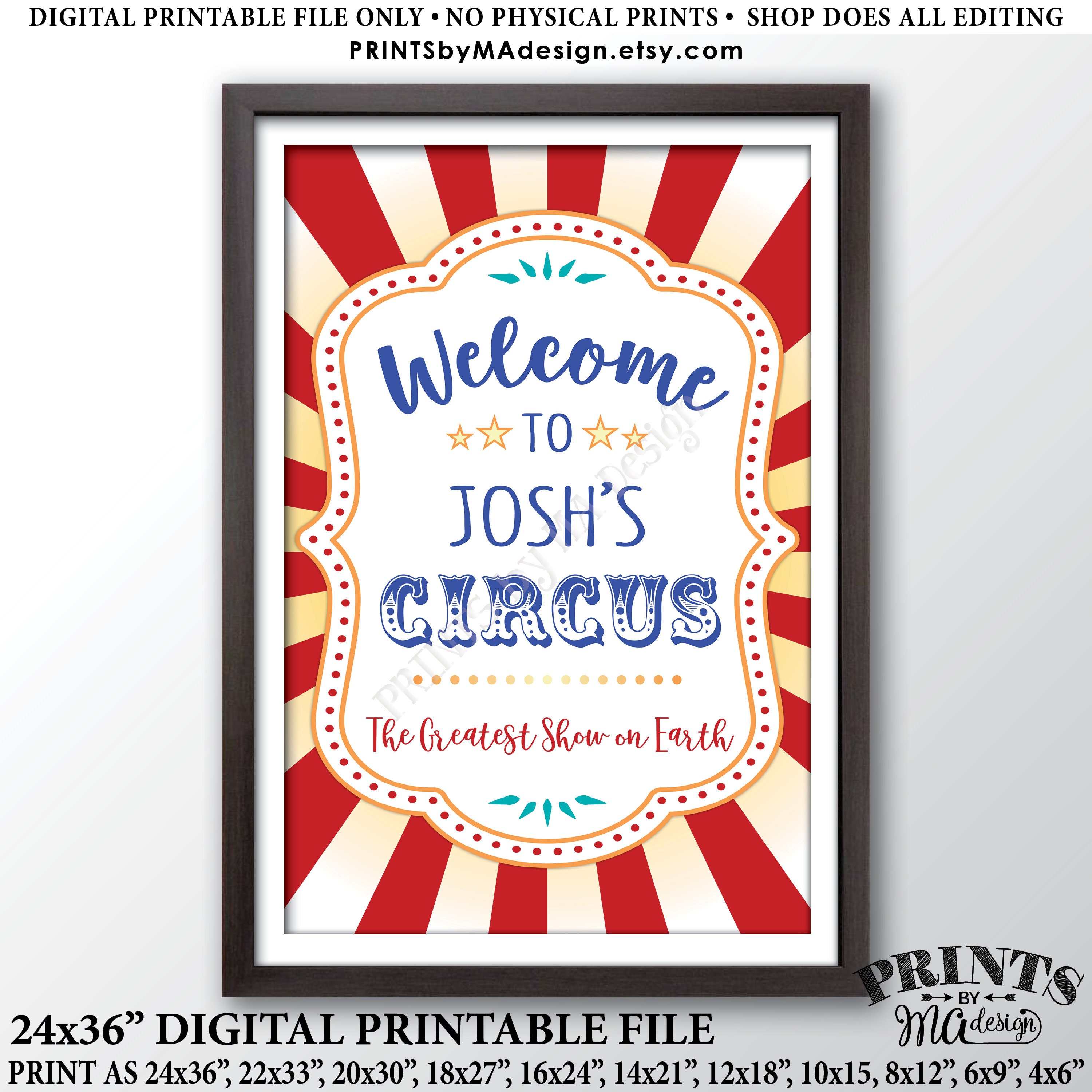 Circus Welcome Sign, Welcome to the Circus Theme Party Sign, Greatest