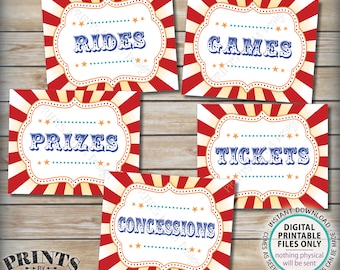 Carnival Signs, Carnival Games, Prizes, Tickets, Concessions, Rides, Carnival Bundle Pack, Circus Party, PRINTABLE 8x10/16x20” Signs <ID>