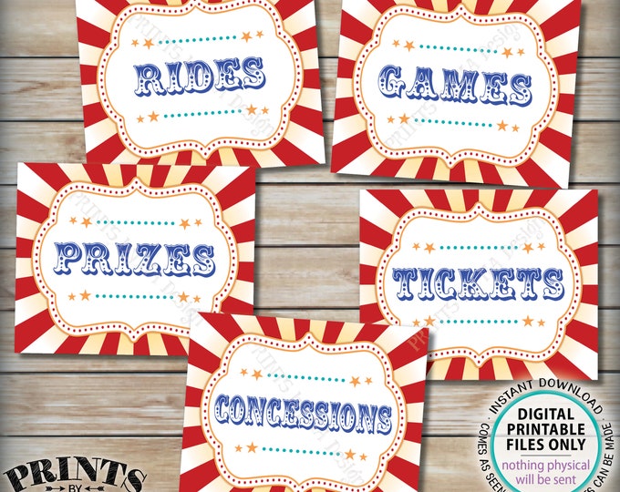 Carnival Signs, Carnival Games, Prizes, Tickets, Concessions, Rides, Carnival Bundle Pack, Circus Party, PRINTABLE 8x10/16x20” Signs <ID>