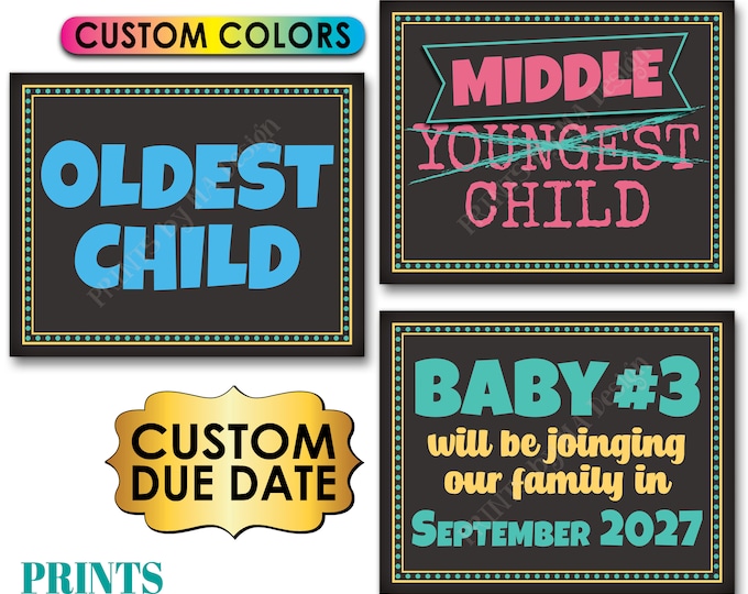 3rd Baby Oldest Middle Youngest Pregnancy Announcement, We're Expecting a Third Child Joining Us, PRINTABLE 8x10/16x20” Baby #3 Reveal Signs