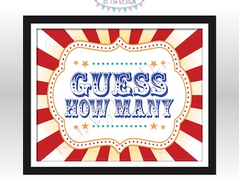 Guess How Many Sign, Guess the Number Carnival Theme Party Guessing Carnival Games, Circus Themed PRINTABLE 8x10/16x20” Carnival Sign <ID>