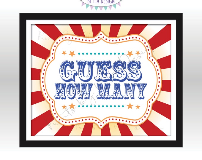 Guess How Many Sign, Guess the Number Carnival Theme Party Guessing Carnival Games, Circus Themed PRINTABLE 8x10/16x20” Carnival Sign <ID>