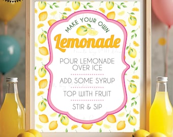 DIY Lemonade Bar Sign, Party Decoration, Graduation, Birthday, Retirement, Baby/Bridal Shower, Pink, Digital Printable 8x10/16x20” Sign <ID>