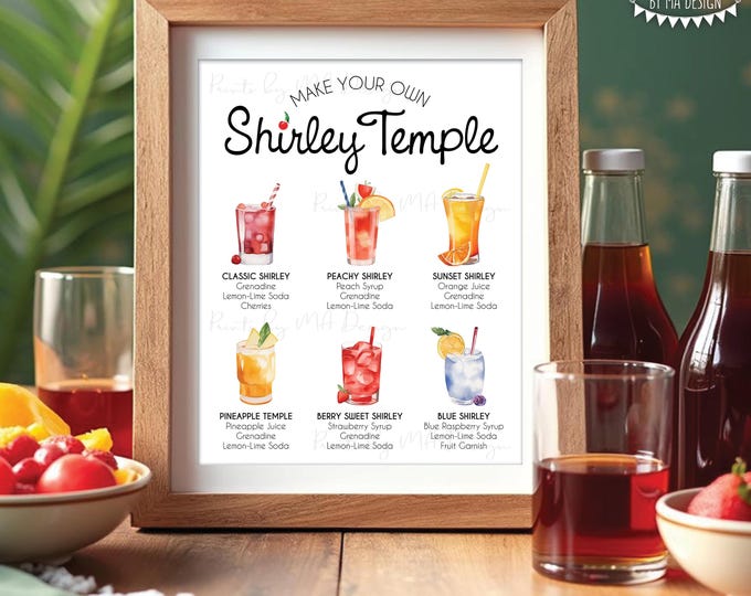 Shirley Temple Sign, Non-Alcoholic Bar Menu, Virgin Mocktails, Bubbly Fun Fizzy, Signature Drink Station, PRINTABLE 8x10/16x20” Sign <ID>