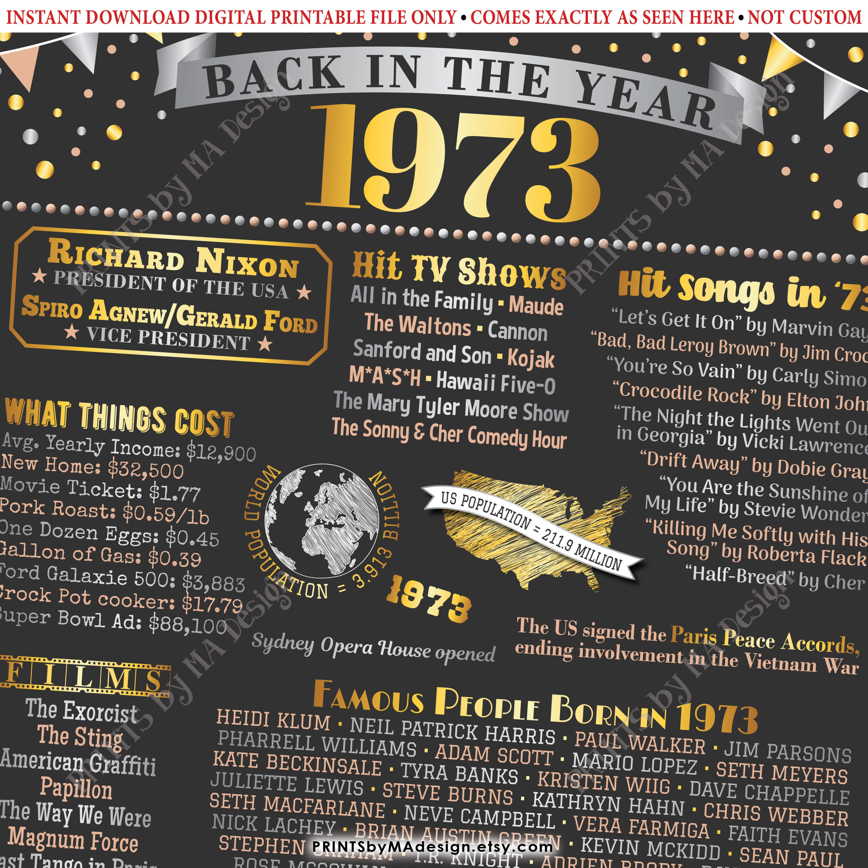 Back In 1973 Free Printable