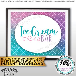 Mermaid Party Sign, Mermaid Party Ice Cream Bar Sign, Mermaids Tail Birthday Sign, 8x10 Watercolor Style PRINTABLE Ice Cream Sign ID image 1