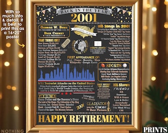 Back in the Year 2001 Retirement Party Poster Board, Flashback to 2001 Sign, PRINTABLE 16x20” Retirement Party Decoration <ID>