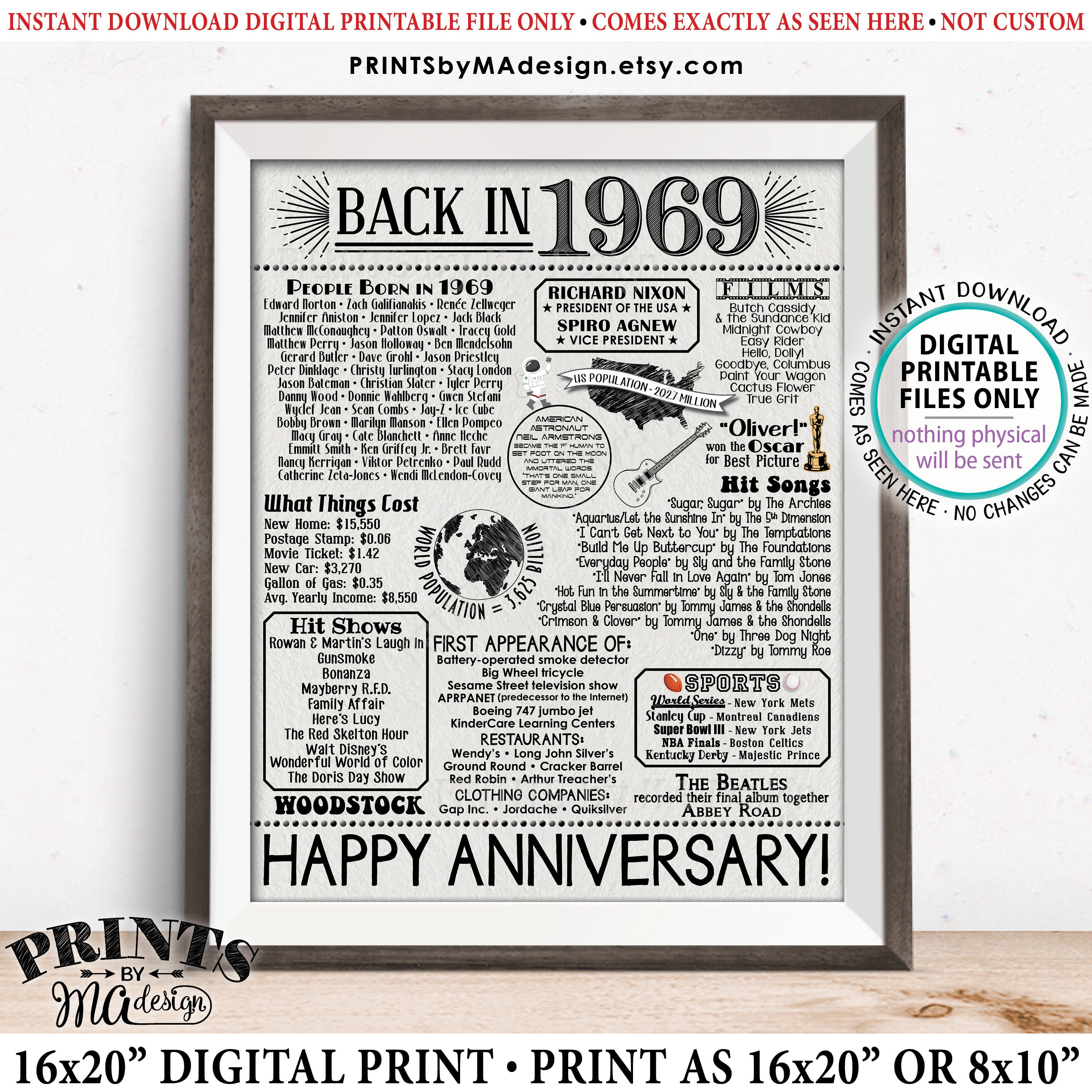 Back In 1969 Sign 69 Anniversary Married In 1969 Sign Flashback Gift 