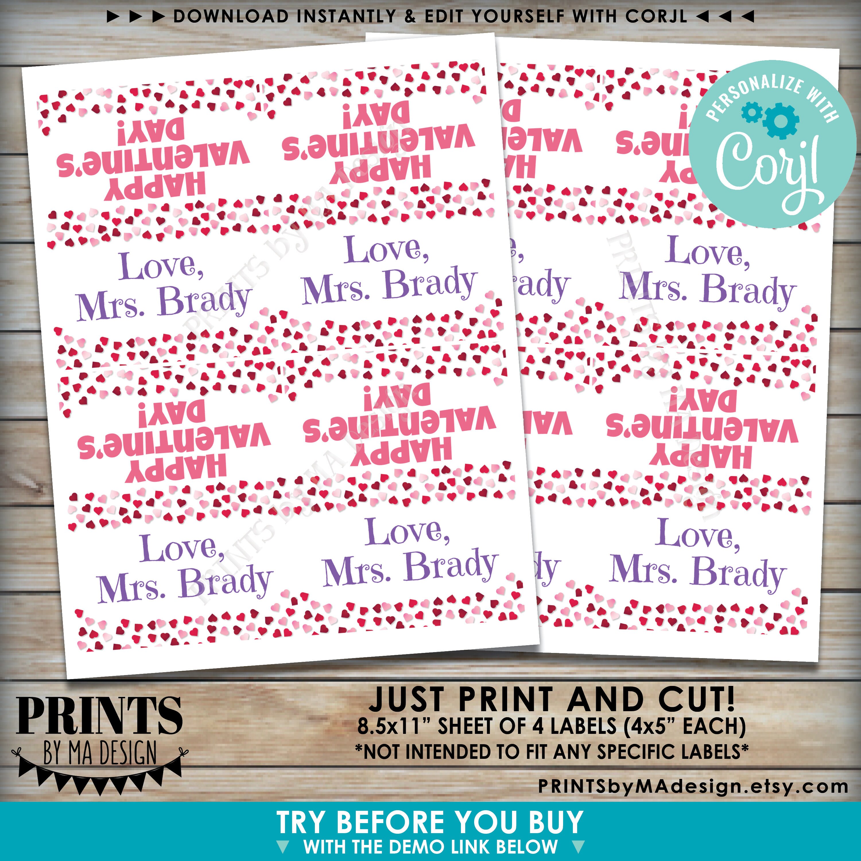 Valentine's Day Goodie Bag Labels Happy Hearts Day Party Etsy