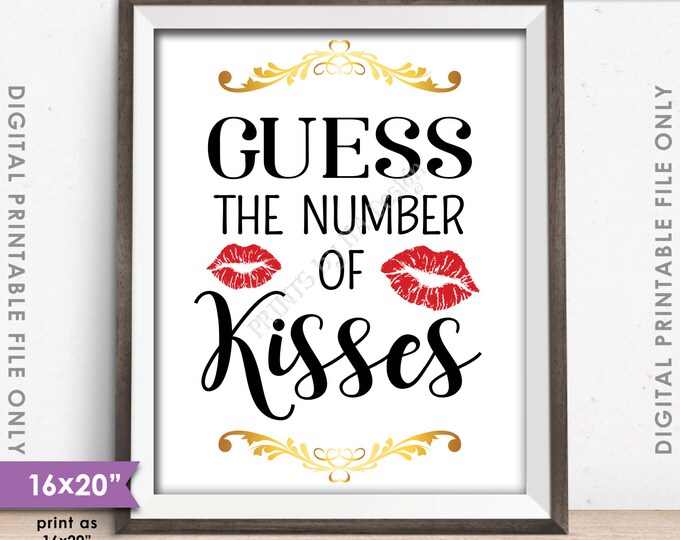 How Many Kisses, Guess the Number of Kisses Shower Sign, Kisses Game, Shower Game, 8x10"/16x20" Instant Download Digital Printable File